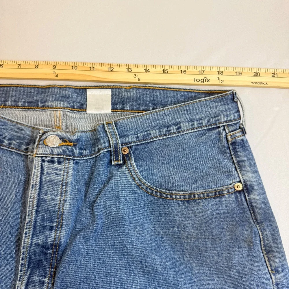 Levis 501 Mens Blue Denim Cut Off Shorts Button Fly Raw Hem Size 42 Medium Wash
